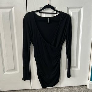 Long Sleeve Ruched V Neck Wrap Shirt